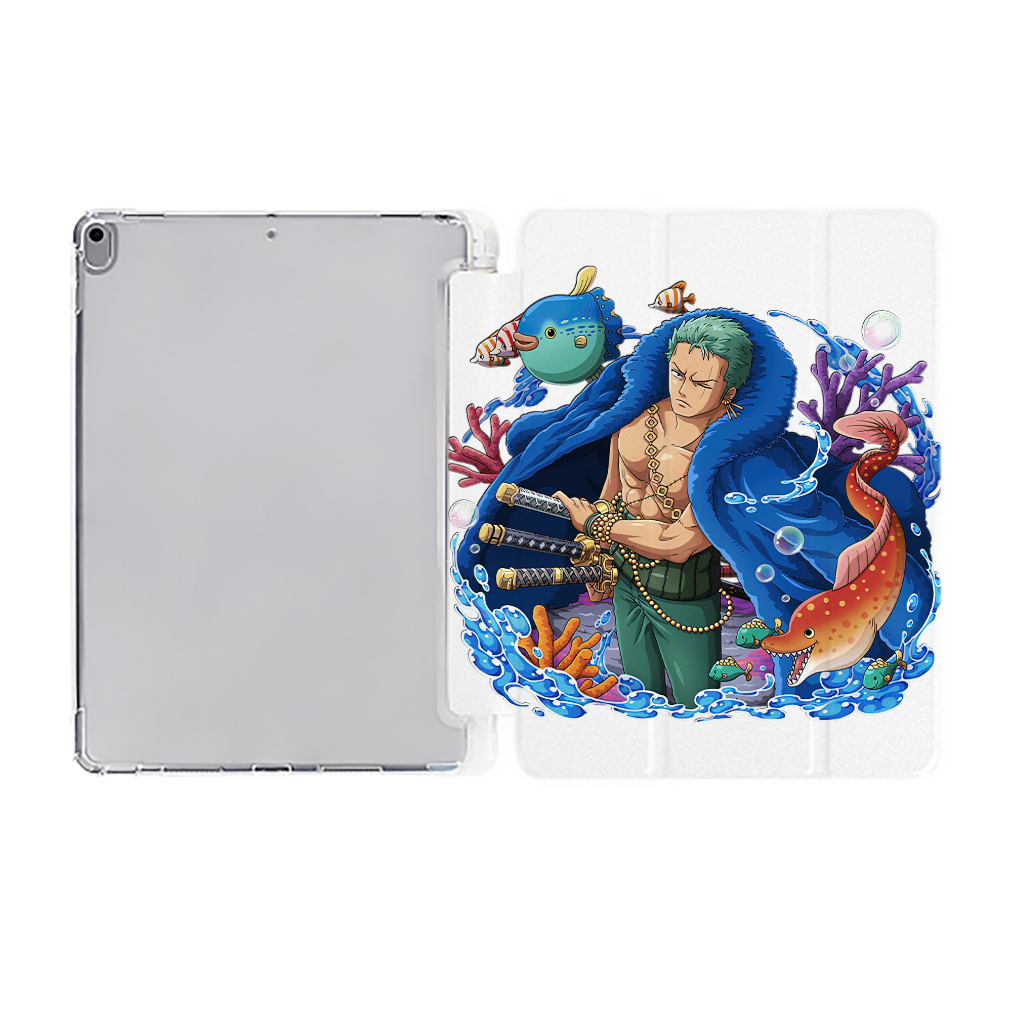 （画像用） ワンピース ロロノア・ゾロ ONE PIECE Roronoa Zoro IPad ケース ペン収納付き 三つ折りスタンド PUレザー×シリコン 対応機種9.5/10.5/10.9インチ